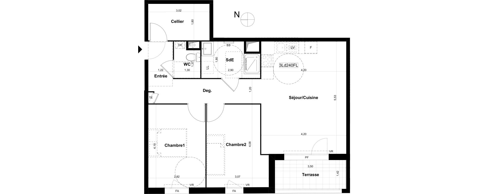 Appartement T3 de 67,40 m2 &agrave; V&eacute;nissieux Grand parilly