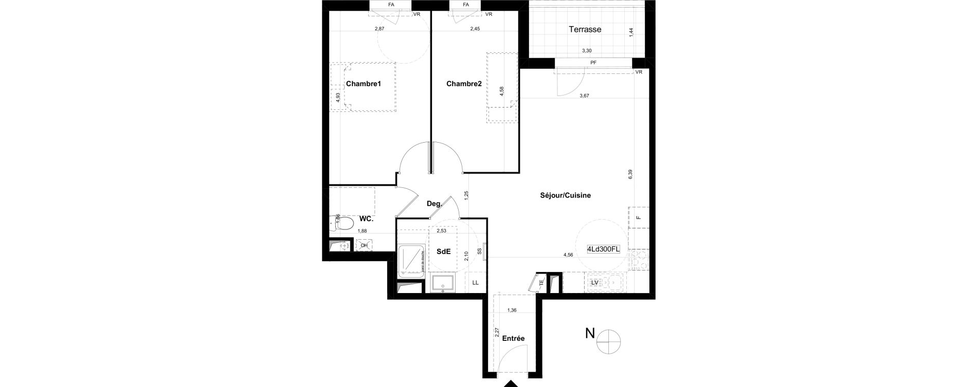Appartement T3 de 65,67 m2 &agrave; V&eacute;nissieux Grand parilly