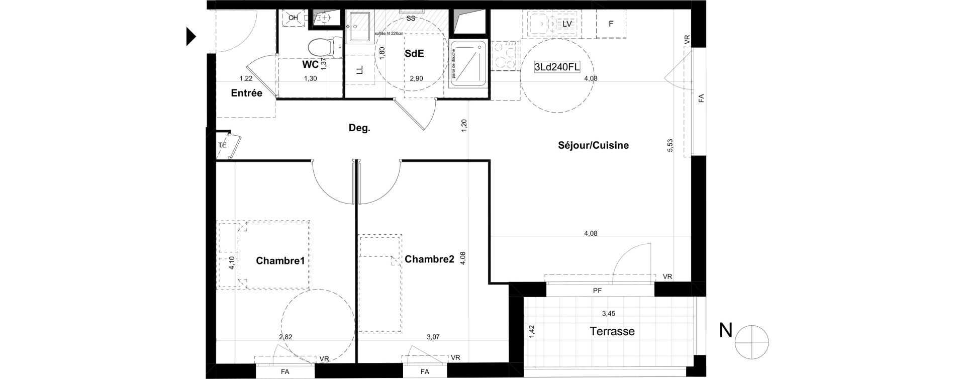 Appartement T3 de 61,30 m2 &agrave; V&eacute;nissieux Grand parilly