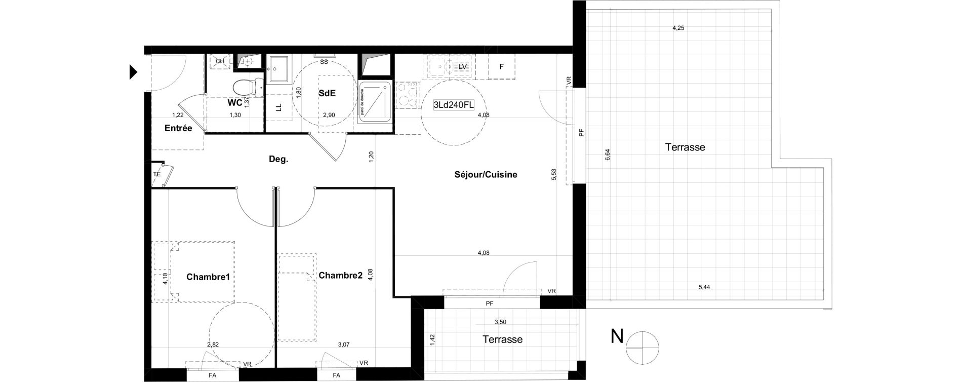 Appartement T3 de 61,96 m2 &agrave; V&eacute;nissieux Grand parilly