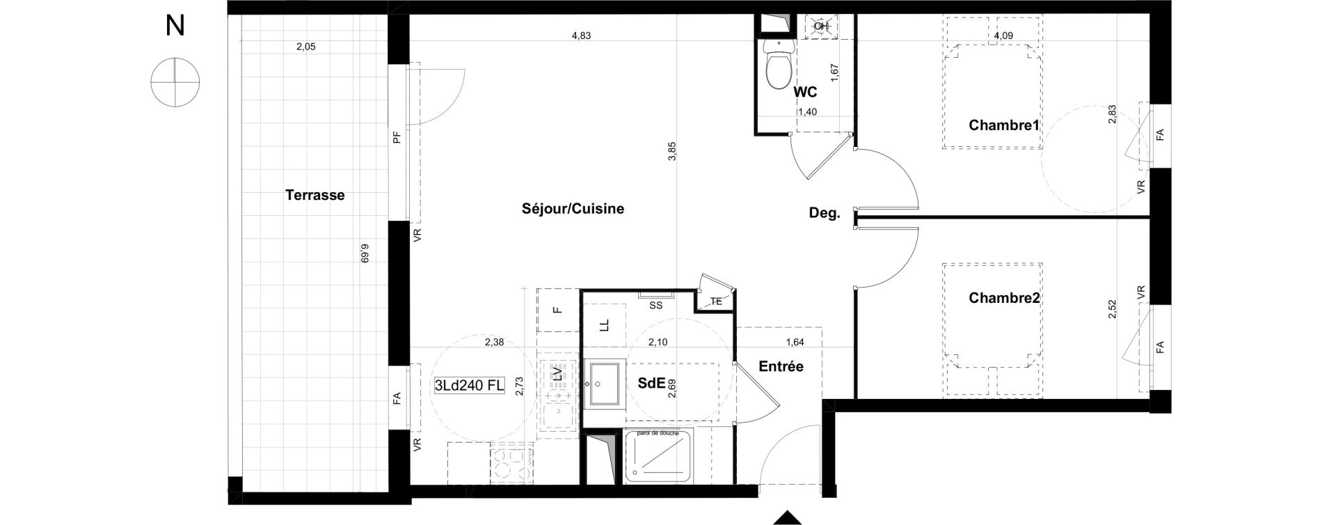 Appartement T3 de 61,15 m2 &agrave; V&eacute;nissieux Grand parilly