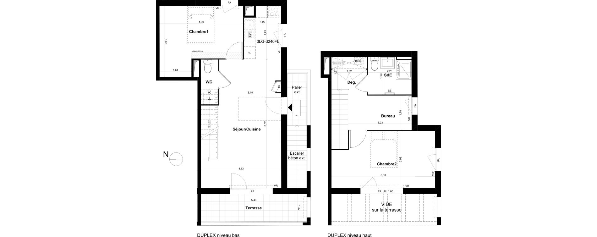 Duplex T3 de 71,16 m2 &agrave; V&eacute;nissieux Grand parilly