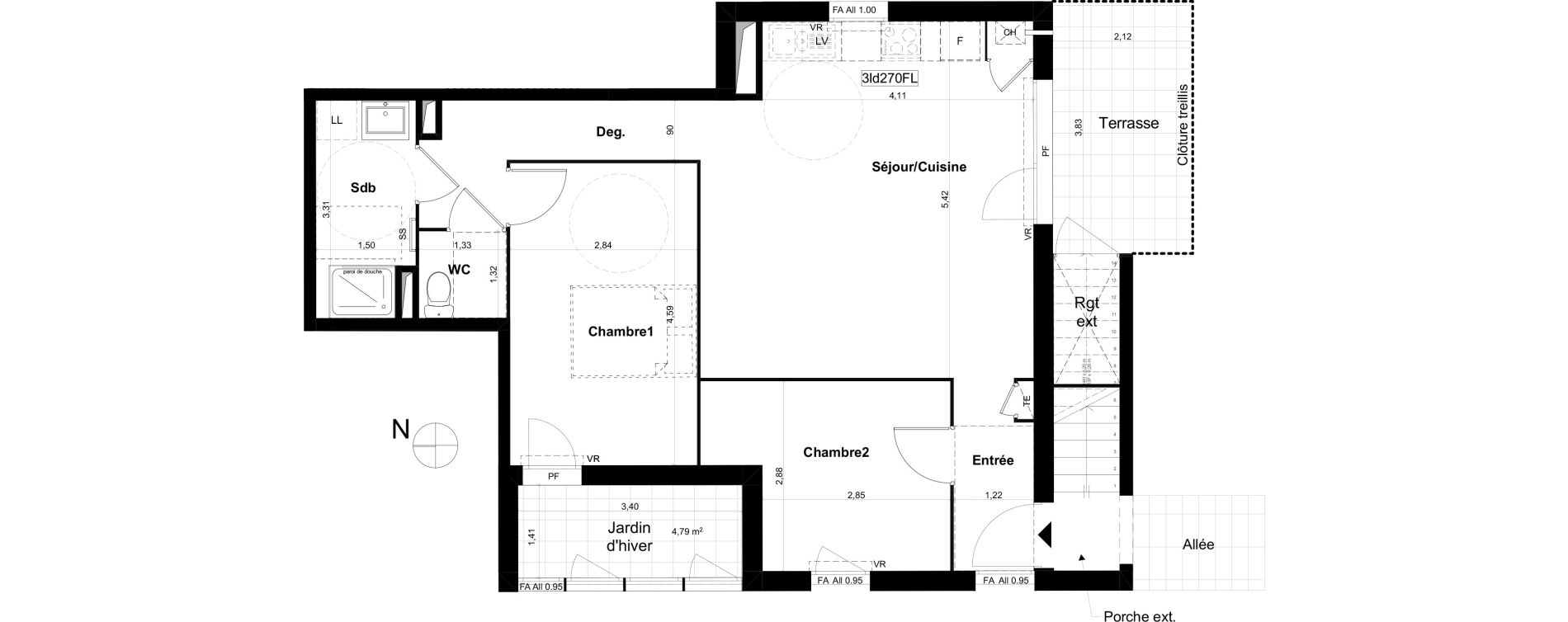 Appartement T3 de 63,58 m2 &agrave; V&eacute;nissieux Grand parilly