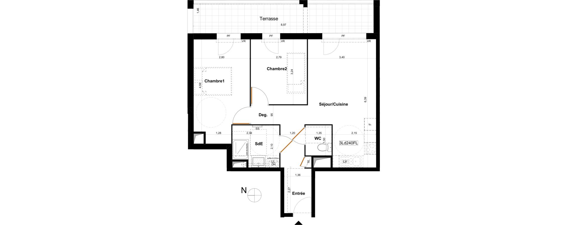 Appartement T3 de 56,58 m2 &agrave; V&eacute;nissieux Grand parilly