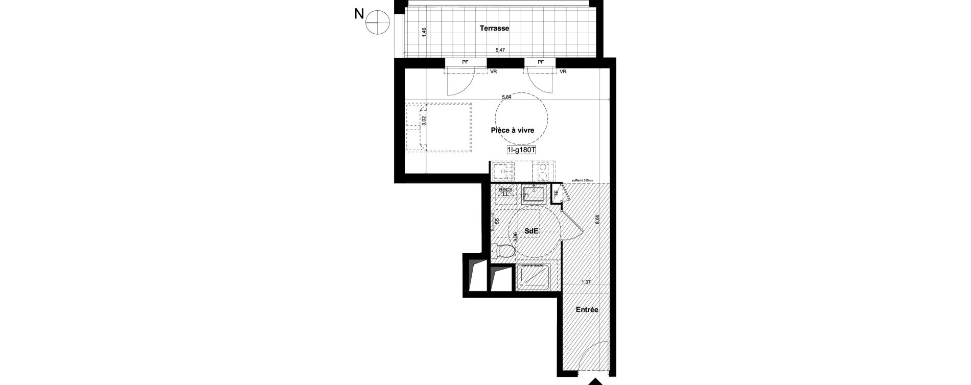 Appartement T1 de 31,29 m2 &agrave; V&eacute;nissieux Grand parilly