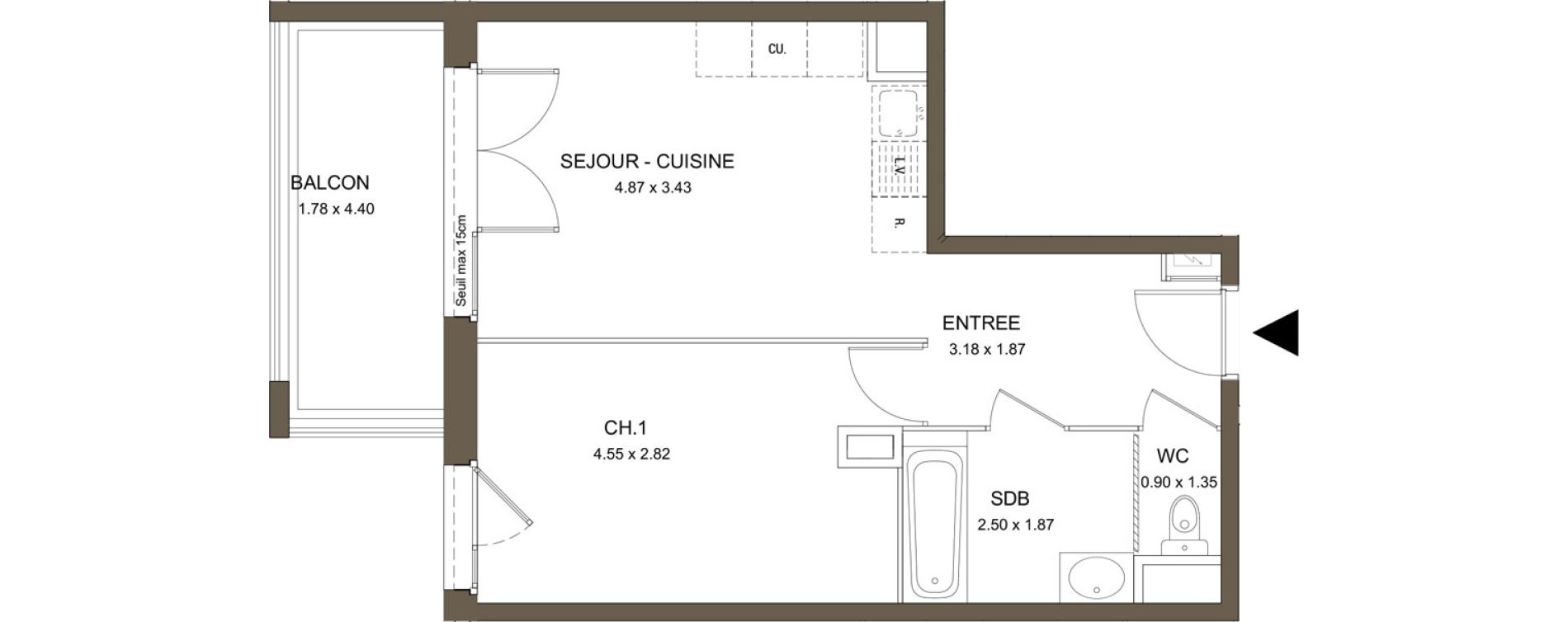 Appartement T2 de 40,60 m2 &agrave; V&eacute;nissieux Moulin a vent