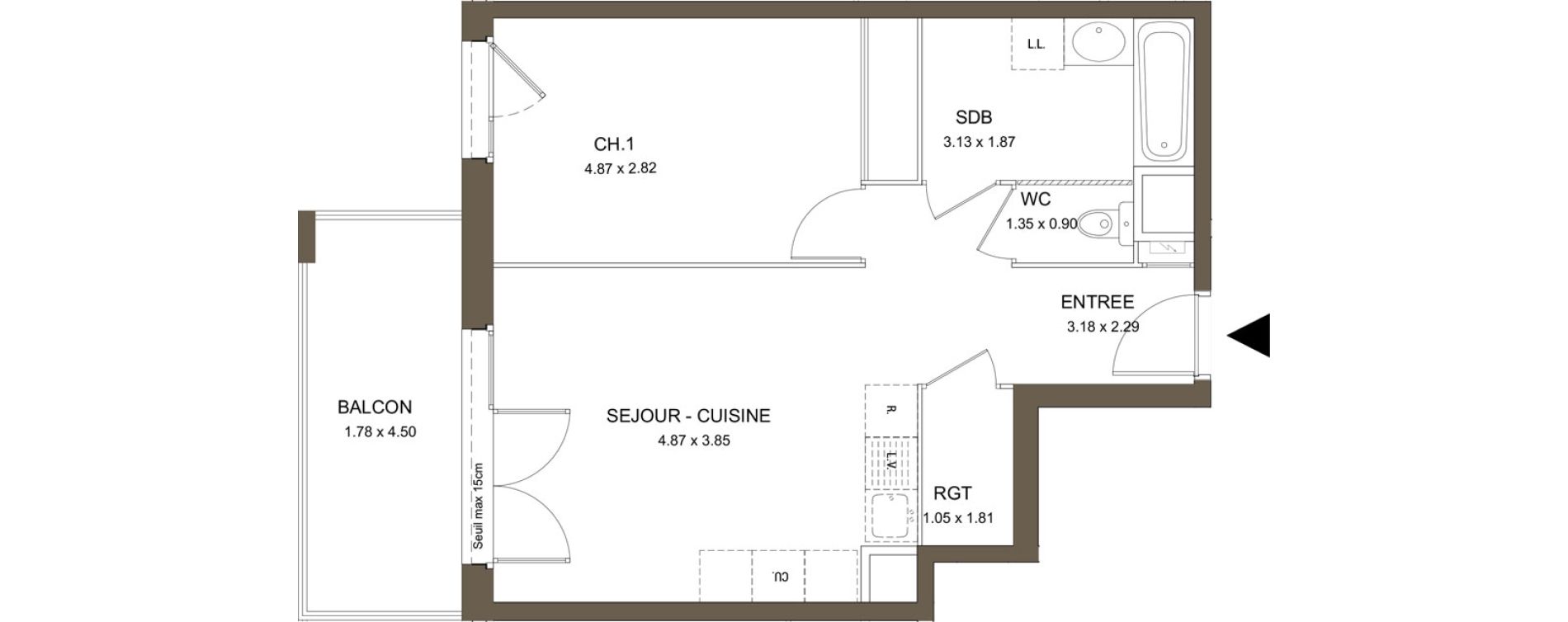 Appartement T2 de 46,05 m2 &agrave; V&eacute;nissieux Moulin a vent