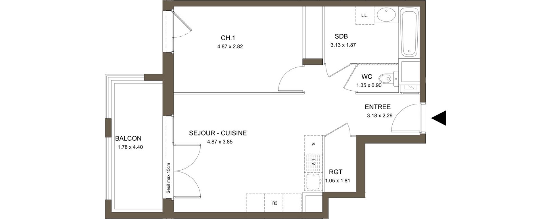 Appartement T2 de 45,95 m2 &agrave; V&eacute;nissieux Moulin a vent