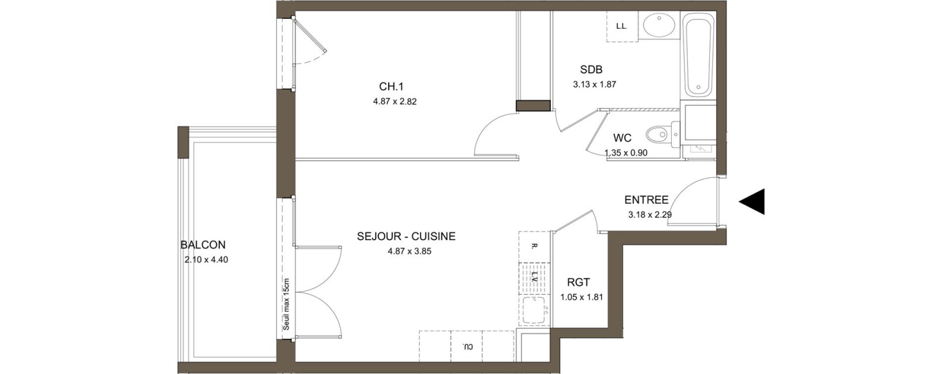 Appartement T2 de 45,95 m2 &agrave; V&eacute;nissieux Moulin a vent