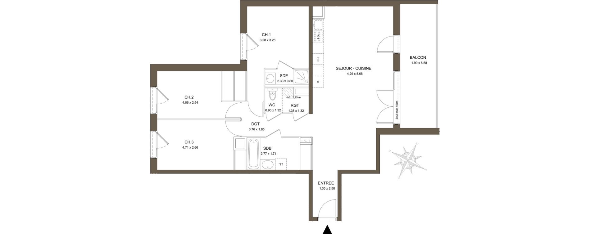 Appartement T4 de 89,25 m2 &agrave; V&eacute;nissieux Moulin a vent