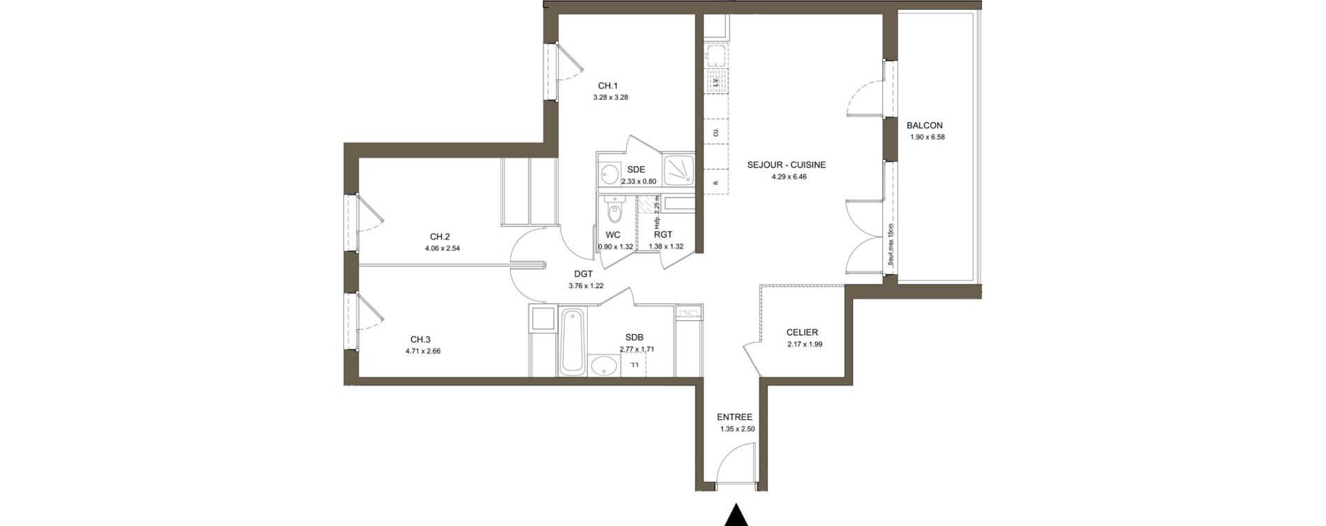 Appartement T4 de 89,05 m2 &agrave; V&eacute;nissieux Moulin a vent
