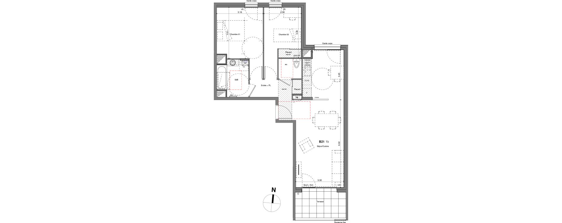 Appartement T3 de 64,62 m2 &agrave; V&eacute;nissieux Centre