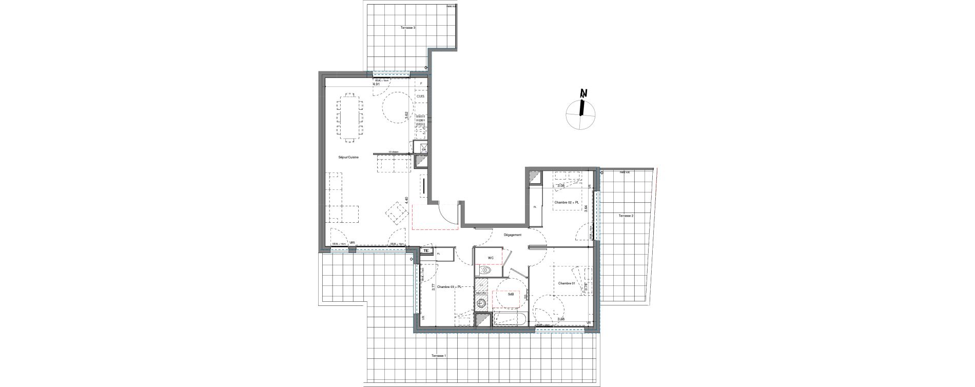 Appartement T4 de 85,76 m2 &agrave; V&eacute;nissieux Centre