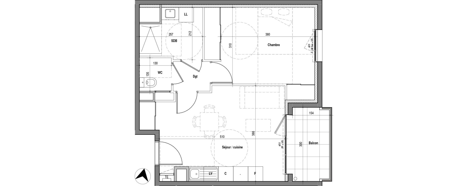 Appartement T2 de 41,78 m2 &agrave; V&eacute;nissieux Charr&eacute;ard