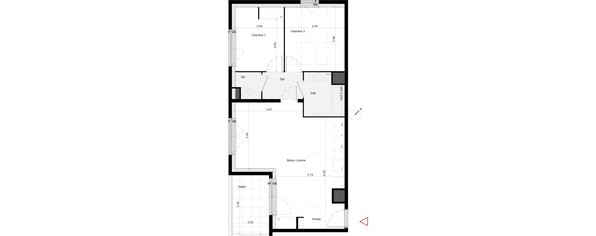 Appartement T3 de 61,10 m2 &agrave; V&eacute;nissieux Grand parilly