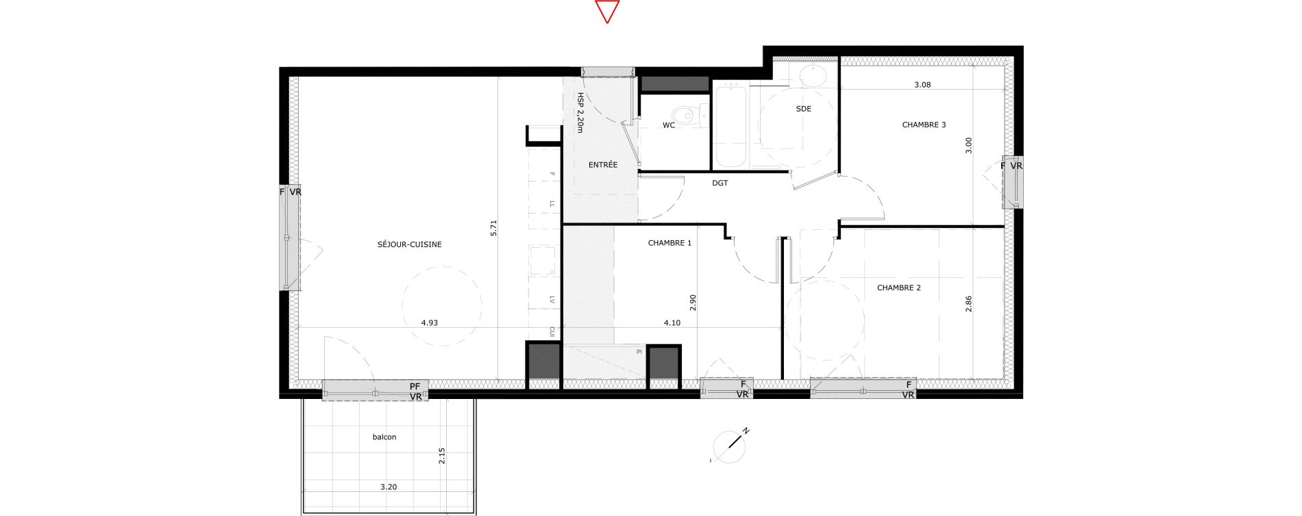 Appartement T4 de 74,00 m2 &agrave; V&eacute;nissieux Grand parilly