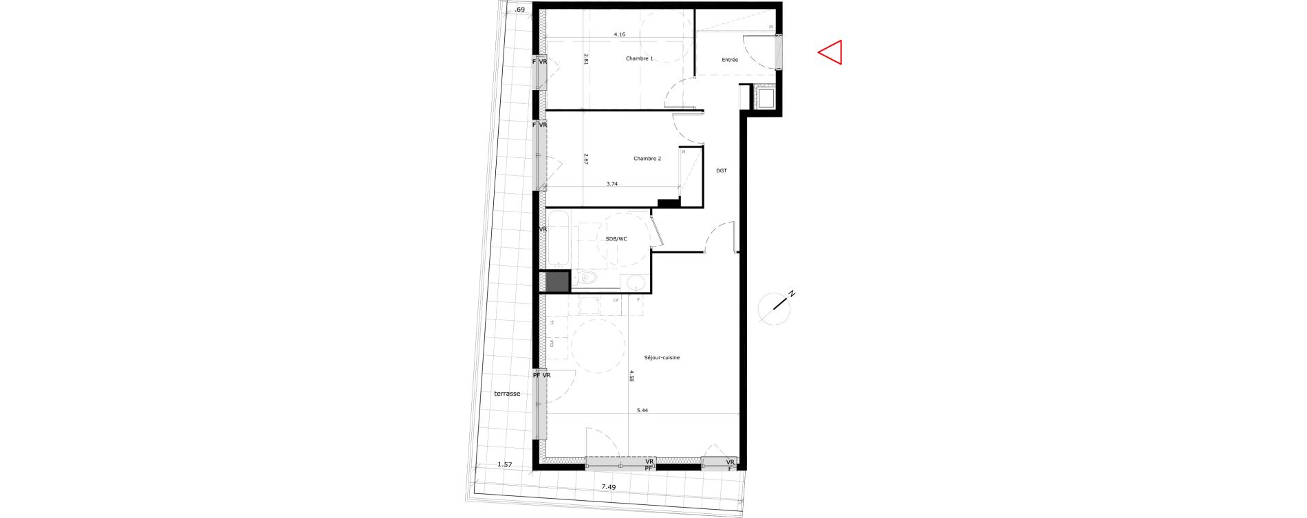 Appartement T3 de 68,80 m2 &agrave; V&eacute;nissieux Grand parilly