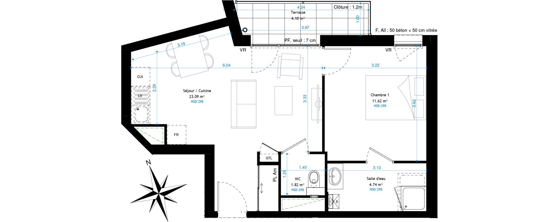 Appartement T2 de 41,27 m2 &agrave; V&eacute;nissieux Clos verger