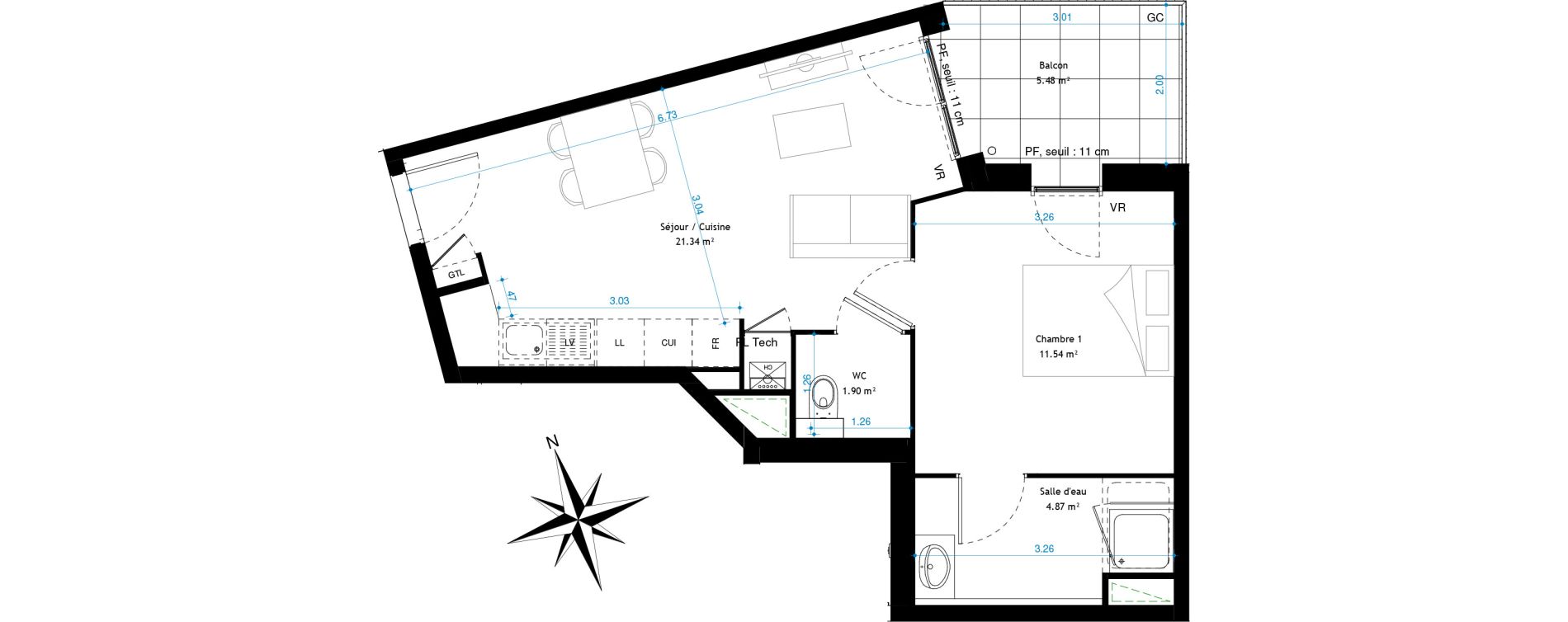 Appartement T2 de 39,65 m2 &agrave; V&eacute;nissieux Clos verger