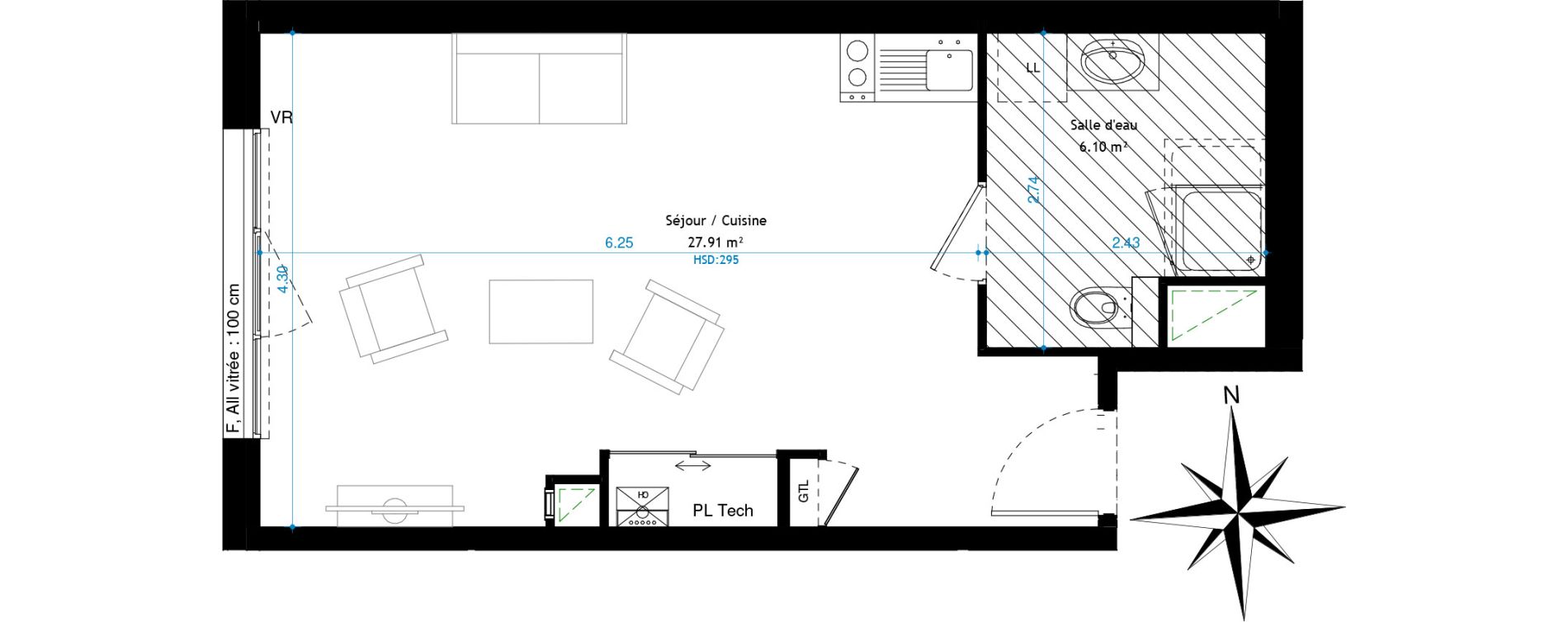 Appartement T1 de 34,01 m2 &agrave; V&eacute;nissieux Clos verger