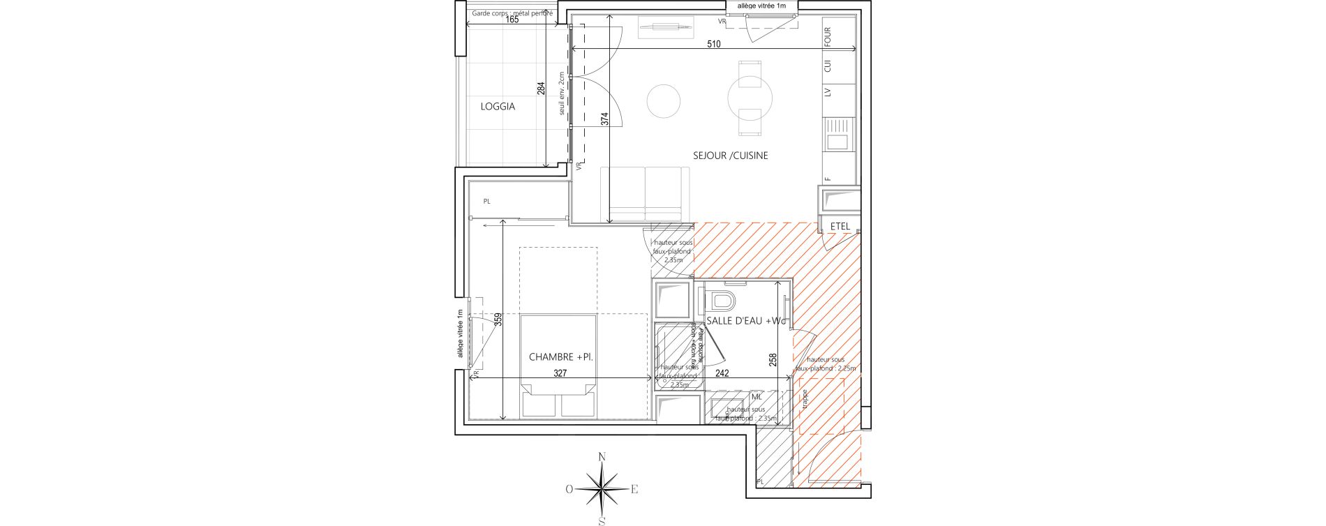 Appartement T2 de 45,60 m2 &agrave; Villefranche-Sur-Sa&ocirc;ne Centre