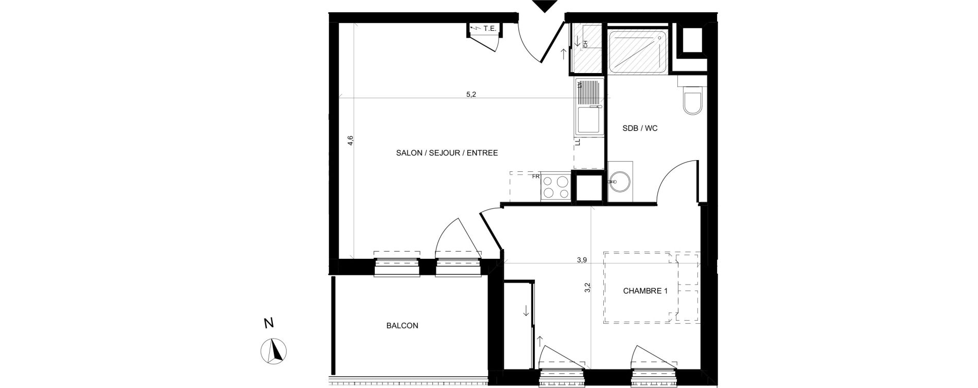 Appartement T2 de 39,60 m2 &agrave; Villefranche-Sur-Sa&ocirc;ne Centre