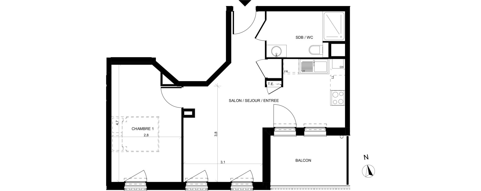 Appartement T2 de 43,00 m2 &agrave; Villefranche-Sur-Sa&ocirc;ne Centre