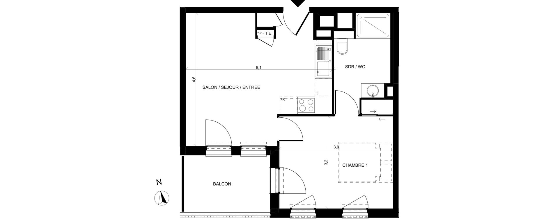 Appartement T2 de 39,90 m2 &agrave; Villefranche-Sur-Sa&ocirc;ne Centre