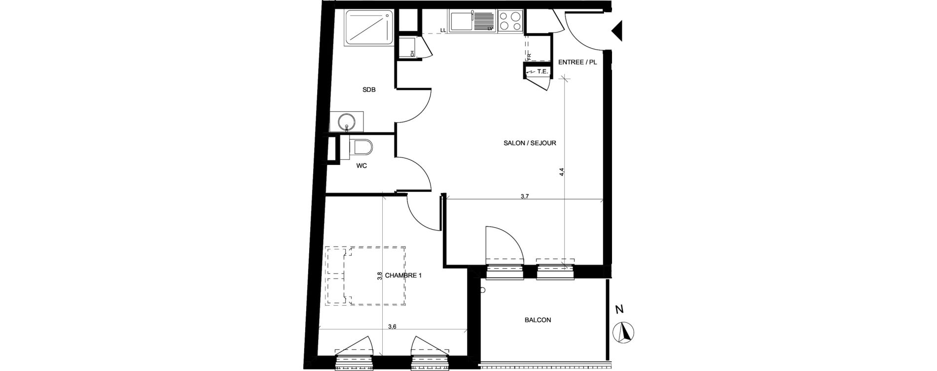 Appartement T2 de 46,10 m2 &agrave; Villefranche-Sur-Sa&ocirc;ne Centre