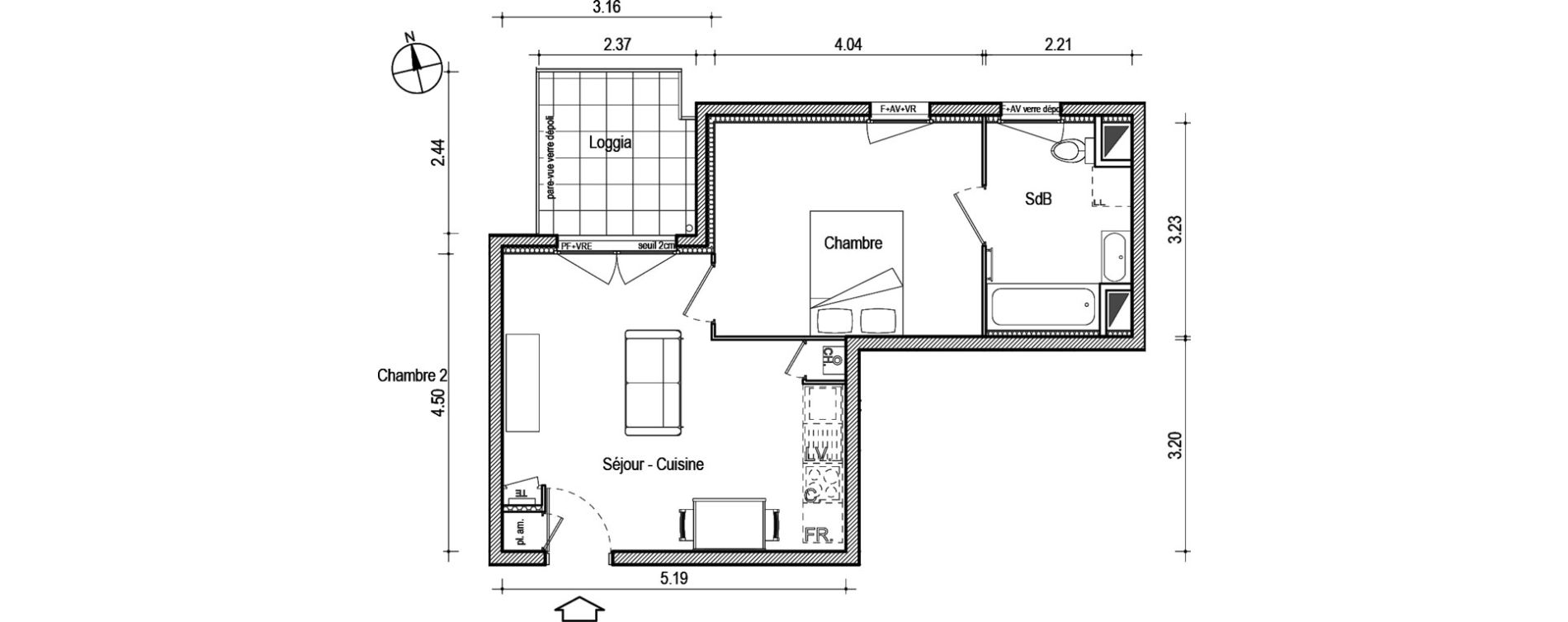 Appartement T2 de 39,68 m2 &agrave; Villefranche-Sur-Sa&ocirc;ne Centre
