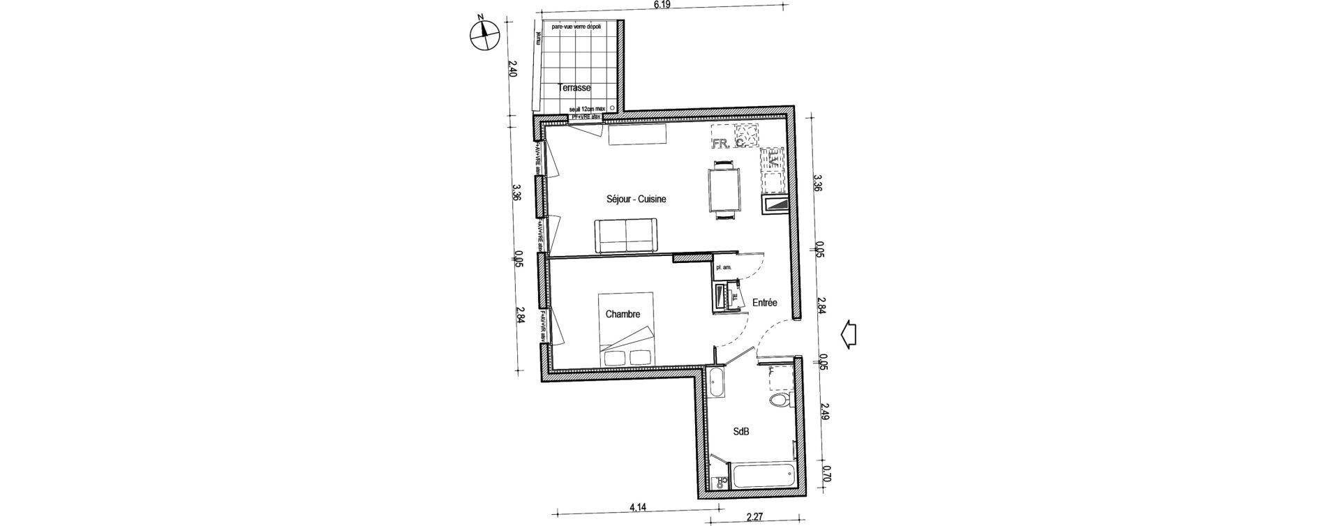 Appartement T2 de 44,45 m2 &agrave; Villefranche-Sur-Sa&ocirc;ne Centre