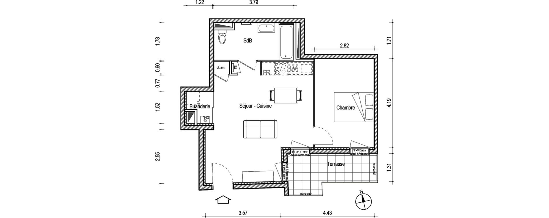 Appartement T2 de 45,01 m2 &agrave; Villefranche-Sur-Sa&ocirc;ne Centre