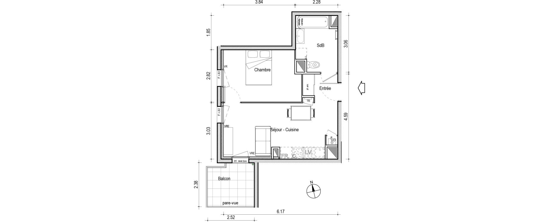Appartement T2 de 38,02 m2 &agrave; Villefranche-Sur-Sa&ocirc;ne Centre