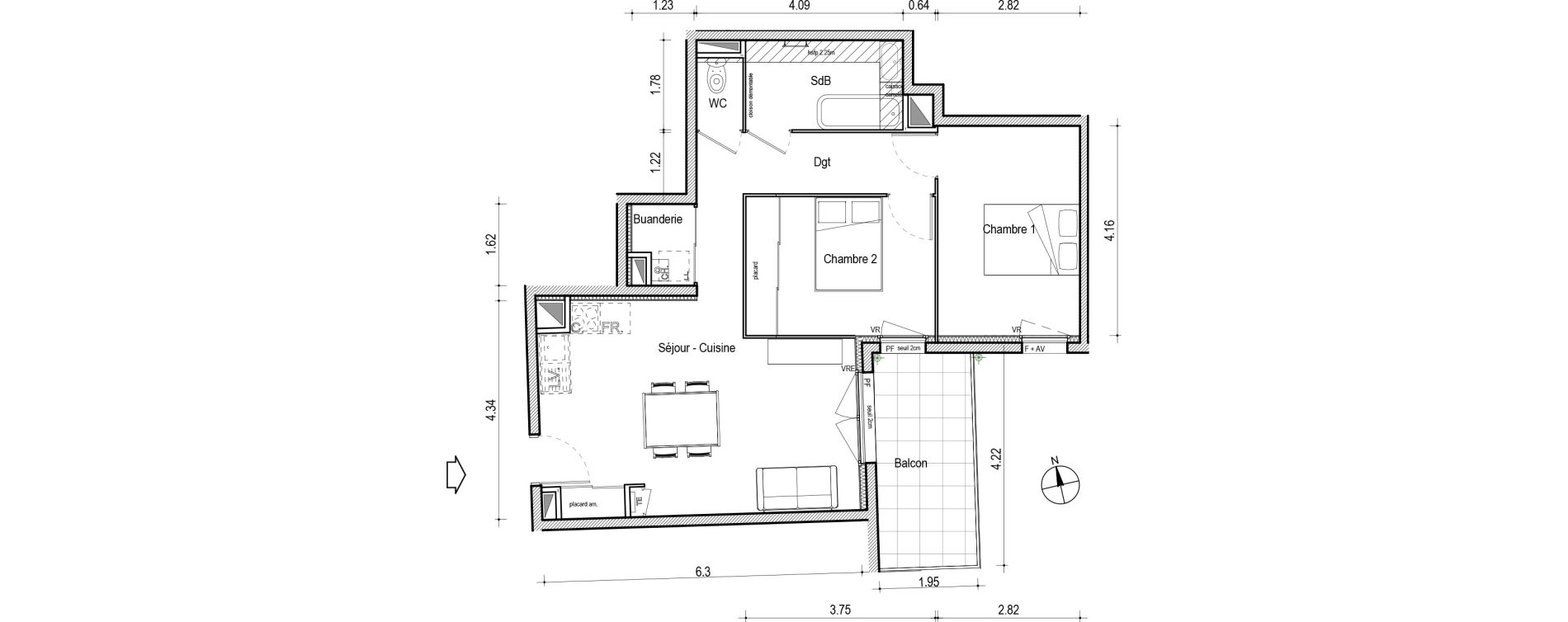 Appartement T3 de 62,88 m2 &agrave; Villefranche-Sur-Sa&ocirc;ne Centre