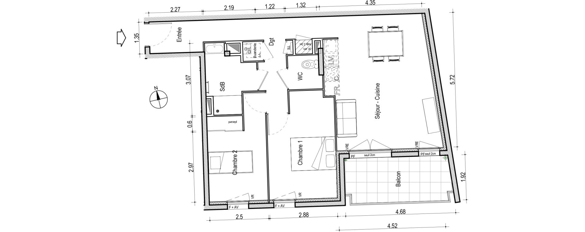 Appartement T3 de 66,58 m2 &agrave; Villefranche-Sur-Sa&ocirc;ne Centre