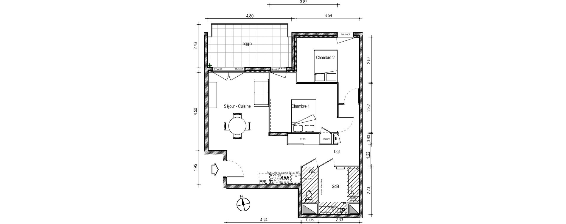 Appartement T3 de 63,89 m2 &agrave; Villefranche-Sur-Sa&ocirc;ne Centre