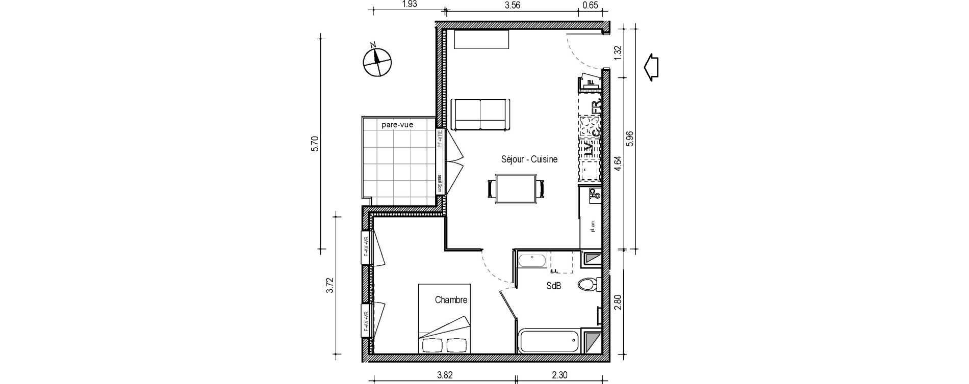 Appartement T2 de 43,12 m2 &agrave; Villefranche-Sur-Sa&ocirc;ne Centre