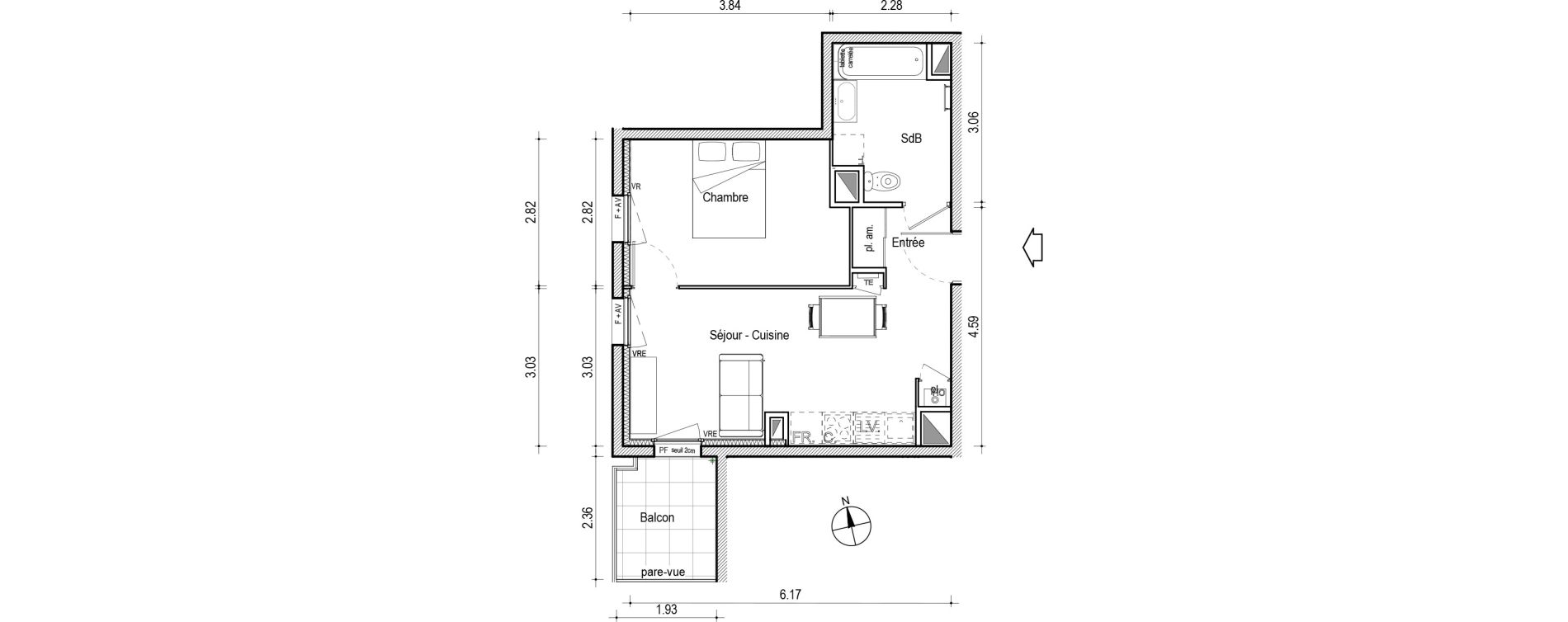 Appartement T2 de 38,02 m2 &agrave; Villefranche-Sur-Sa&ocirc;ne Centre