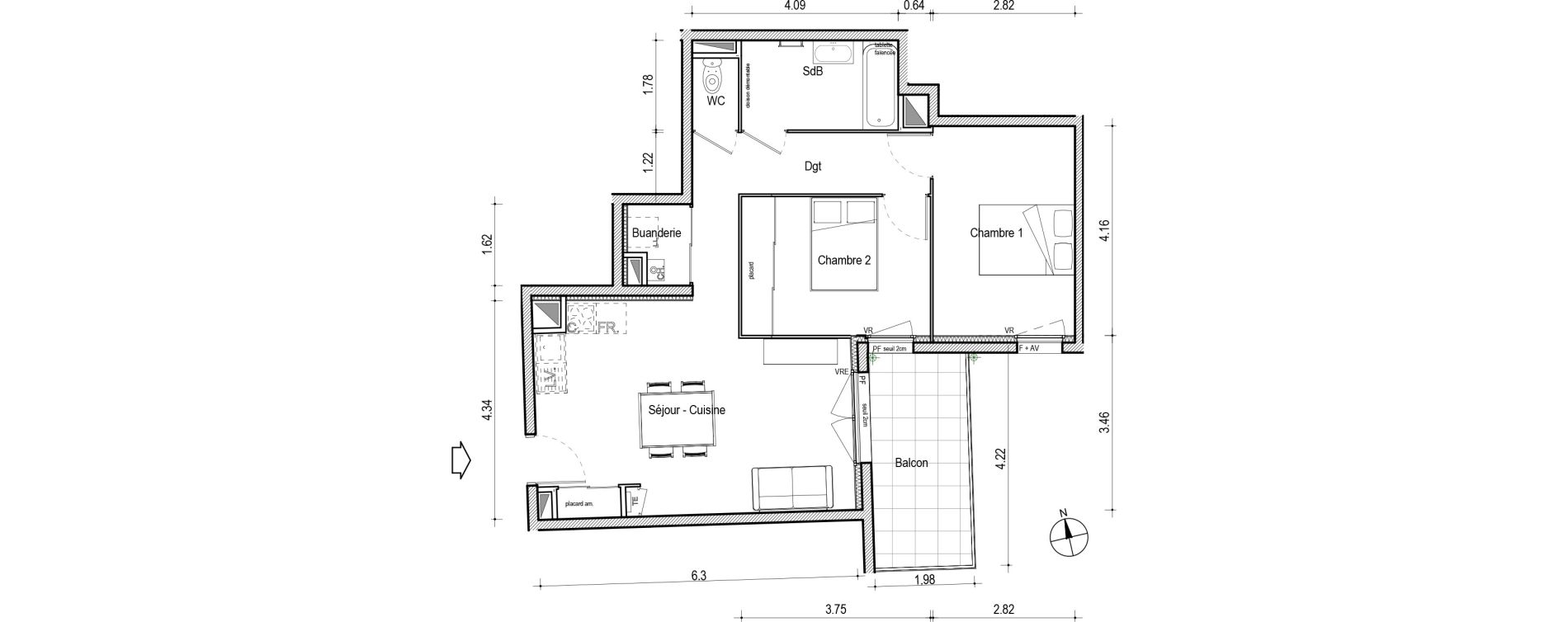 Appartement T3 de 62,88 m2 &agrave; Villefranche-Sur-Sa&ocirc;ne Centre