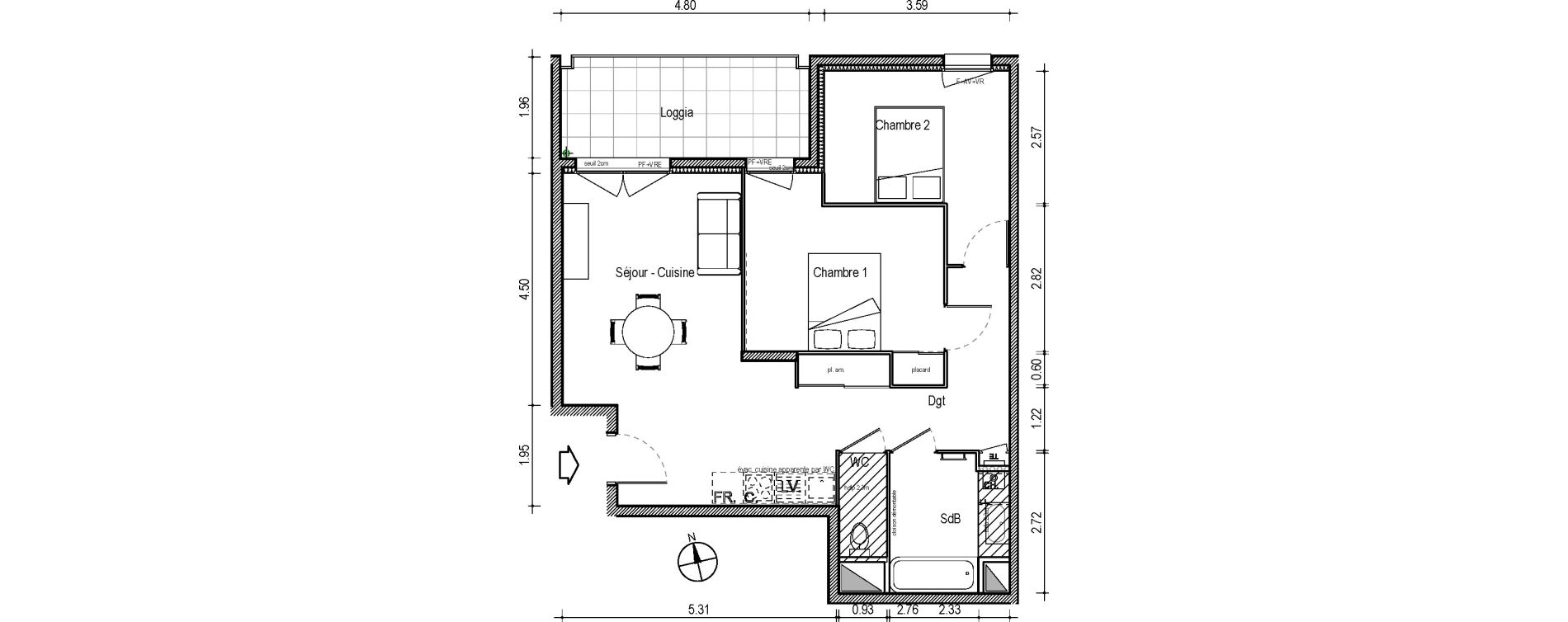 Appartement T3 de 63,95 m2 &agrave; Villefranche-Sur-Sa&ocirc;ne Centre