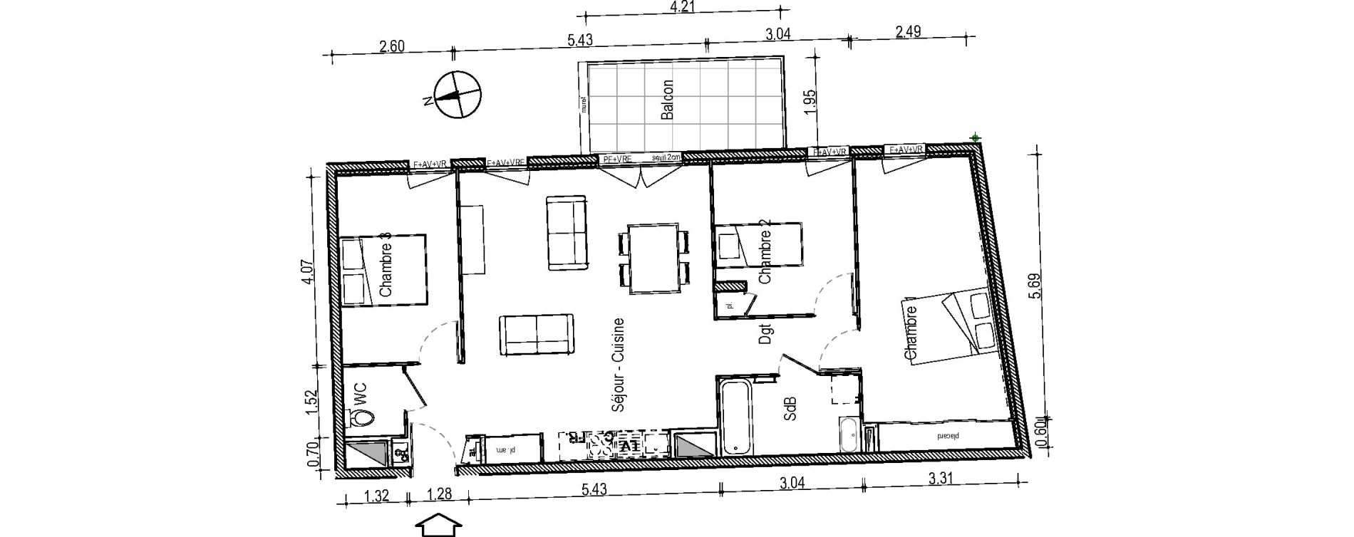 Appartement T4 de 86,06 m2 &agrave; Villefranche-Sur-Sa&ocirc;ne Centre