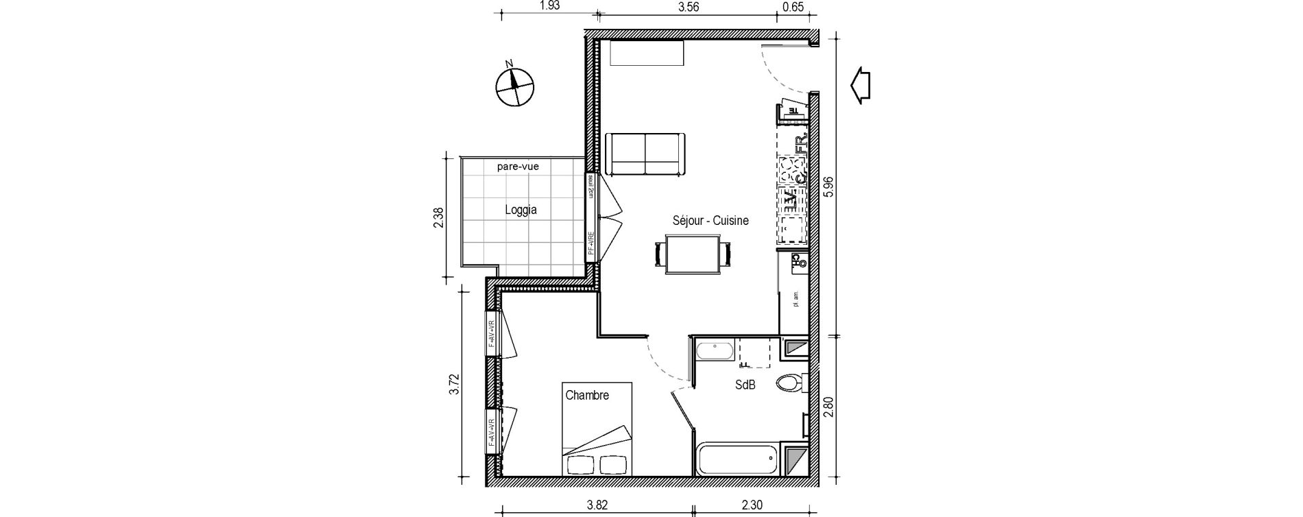 Appartement T2 de 43,13 m2 &agrave; Villefranche-Sur-Sa&ocirc;ne Centre