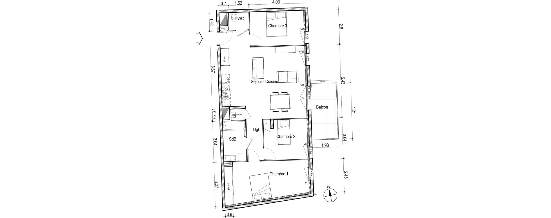 Appartement T4 de 85,24 m2 &agrave; Villefranche-Sur-Sa&ocirc;ne Centre