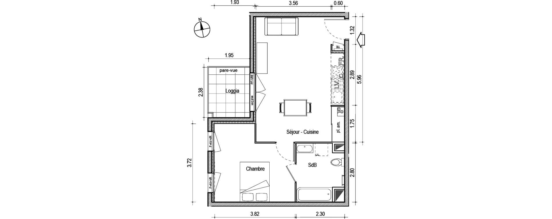 Appartement T2 de 43,13 m2 &agrave; Villefranche-Sur-Sa&ocirc;ne Centre