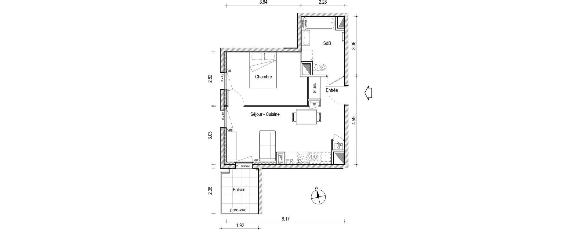 Appartement T2 de 38,01 m2 &agrave; Villefranche-Sur-Sa&ocirc;ne Centre