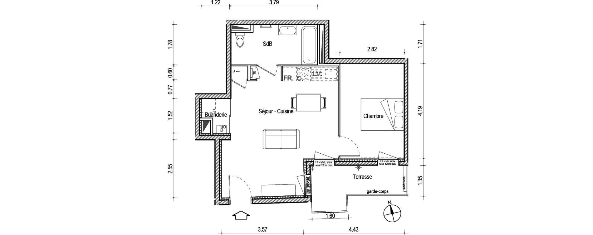 Appartement T2 de 45,07 m2 &agrave; Villefranche-Sur-Sa&ocirc;ne Centre