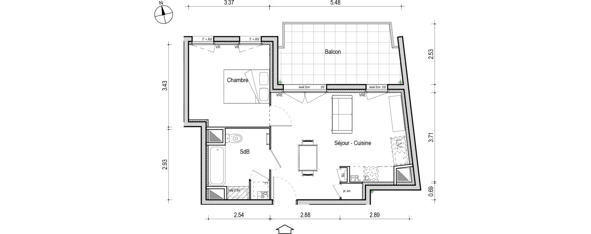 Appartement T2 de 41,05 m2 &agrave; Villefranche-Sur-Sa&ocirc;ne Centre