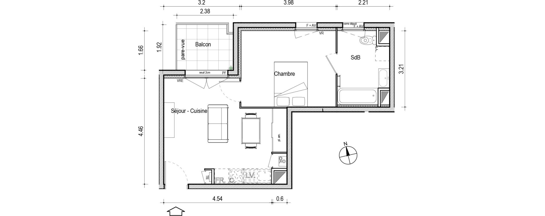 Appartement T2 de 39,07 m2 &agrave; Villefranche-Sur-Sa&ocirc;ne Centre