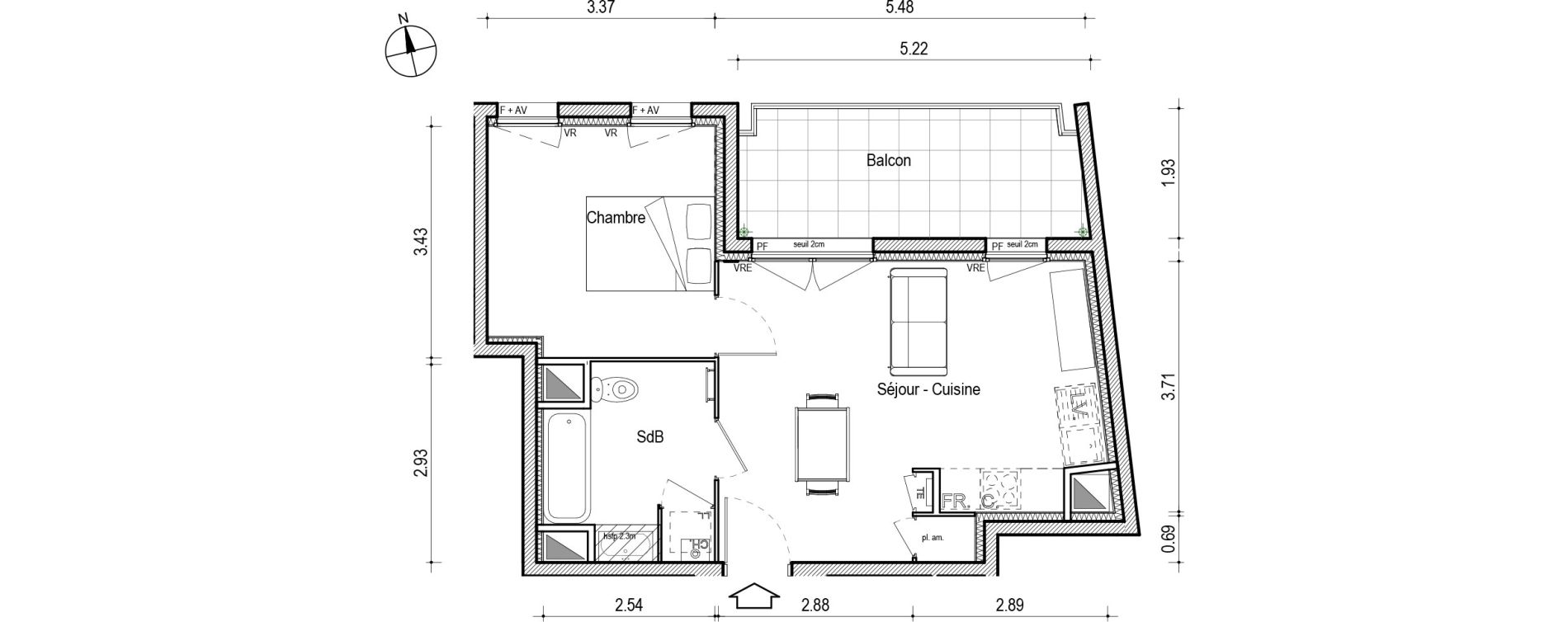 Appartement T2 de 41,05 m2 &agrave; Villefranche-Sur-Sa&ocirc;ne Centre