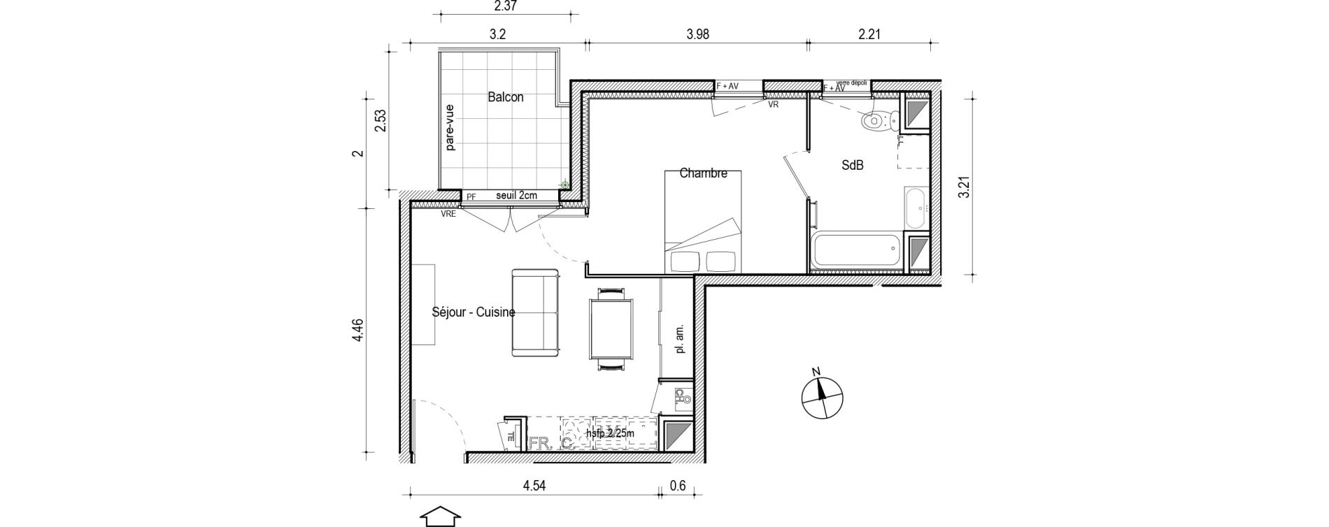 Appartement T2 de 39,07 m2 &agrave; Villefranche-Sur-Sa&ocirc;ne Centre